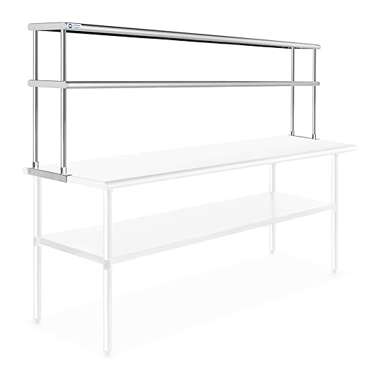 GRIDMANN NSF Stainless Steel Commercial 2 Tier Double Overshelf 72 in. x 12 in. for Kitchen Prep &amp Work Table