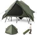 GYMAX 2-Person Camping Cot Tent Foldable Off-Ground Cot Bed Combo with Portable Wheeled Bag Waterproof Rainfly 2 Mesh Doors &amp Skylight Roof for Adults Hiking Backpacking Outdoor