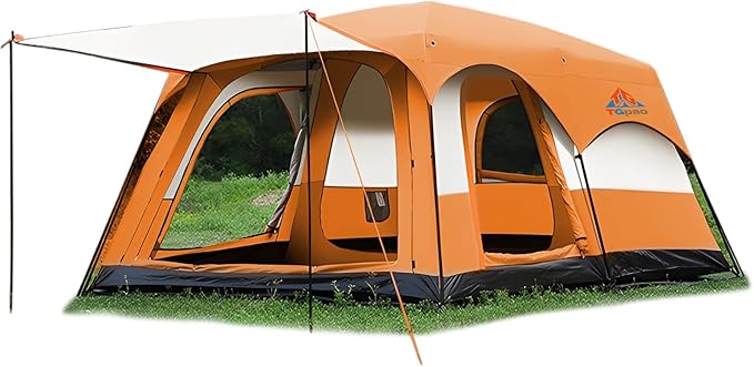 Large Family Standing Upright Camping Tent - 5-12 Persons Multi-Room Waterproof Tent with Screened Porch - Glamping Tent for Outdoor Camping &amp Family Vacation