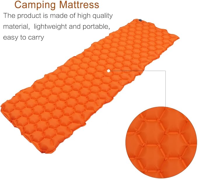Inflatable Camping Tent Mat Waterproof Sleeping Pad Portable Air Mattress Lightweight Outdoor Sleeping Cushion for Hiking Backpacking Travel (192x58x6cm Orange)