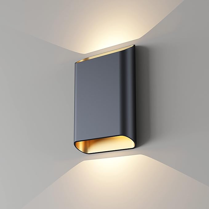 LED Wall Lights Outdoor Wall Sconces Dimmable 15.5W IP65 Waterproof Porch Lights Up and Down Modern Wall Lamps for Bedroom 3000K CRI 90+ (Black+Gold)