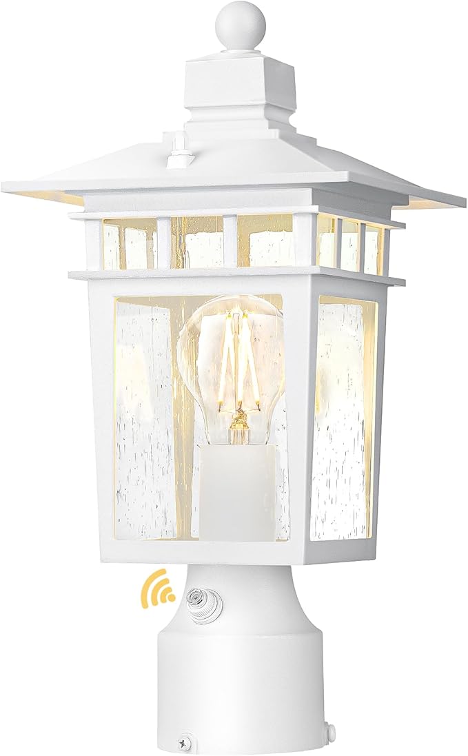 Dusk to Dawn Outdoor Post Lights Waterproof Lamp Post Light Fixture Aluminum Lamp Posts Outdoor Lighting Pole Lantern for Outside Yard Patio Pathway Garden Deck Hard Wired (1 Pack White)