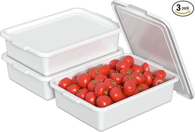 3 Pack Food Service Bus Tubs with Lids 13 L Plastic Meat Mixing Tub White
