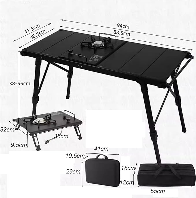 Portable Aluminum Folding Camping Picnic Table with Adjustable Height and IGT Stove Ideal for Picnics Parties and Banquets