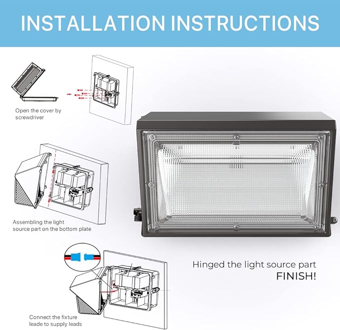 HYPERLITE 120W LED Wall Pack Light with Dusk-to-Dawn Photocell Ideal Outdoor Security Lighting Commercial and Industrial LED Wall Lights for Parking lot Garage Warehouse Factory ETL Listed