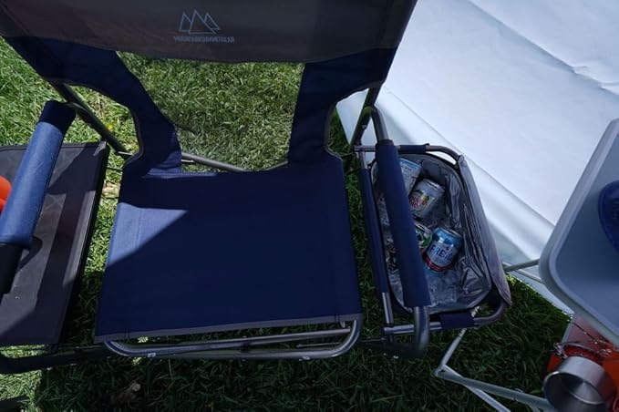 MOUNTAIN SUMMIT GEAR Foldable Cooler Chair with Attached Side Table for Camping/Hiking/Backpacking by Caddis Sports (Navy)