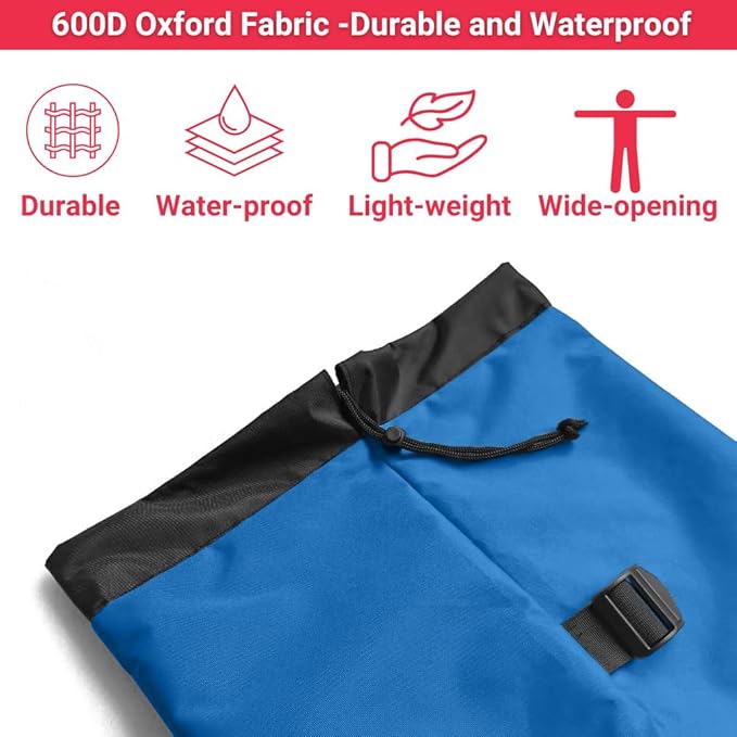 Heavy Duty Camping Chair Replacement Bag with Side Pocket Camp Cover Bags for Carrying Folding Chairs - 48 X 11 Inches Durable 600D Oxford Fabric Extra Wide Mouth Adjustable Strap for Carry (Blue)