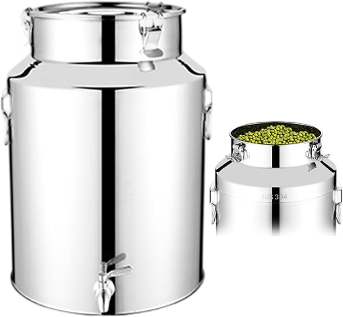 Milk Can 5L Stainless Steel Water Dispenser Bucket with Spout Locking Lid and Handle for Milk Wine Oil Honey Storage Kitchen Catering Container