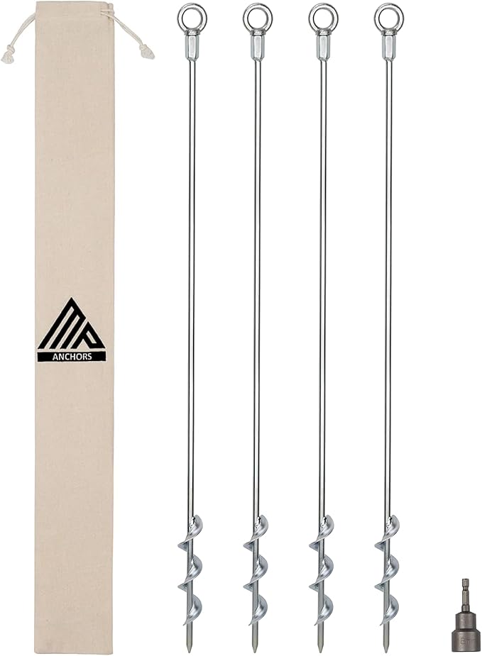 Ground Anchors Screw-in 32 Set of 4 With Drill Bit - Earth Stakes Heavy Duty for Mobile Home Shed Swing Set Tree Awning Canopy