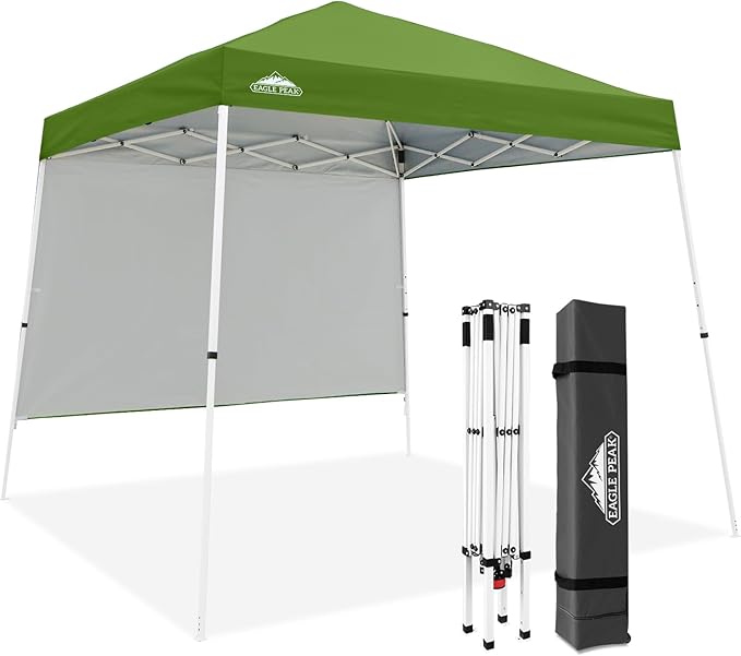 EAGLE PEAK 10x10 Pop Up Canopy Tent with Sidewall Compact Portable Slant Leg Instant Sun Shelter for Beach Sports &amp Camping 10x10 Base 8x8 Top Green