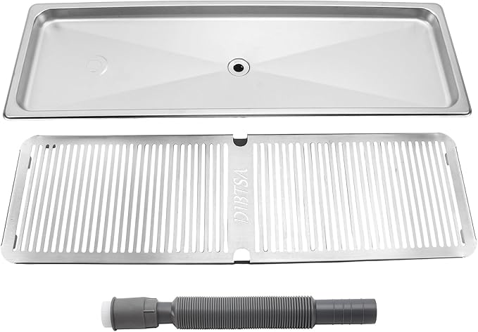 Stainless Steel Drip Tray Flush Mount Beer Drip Tray with Drain For Home Kitchen Hotel Cafe Restaurant Beverage Shops (25.5x8.5 inch silver)