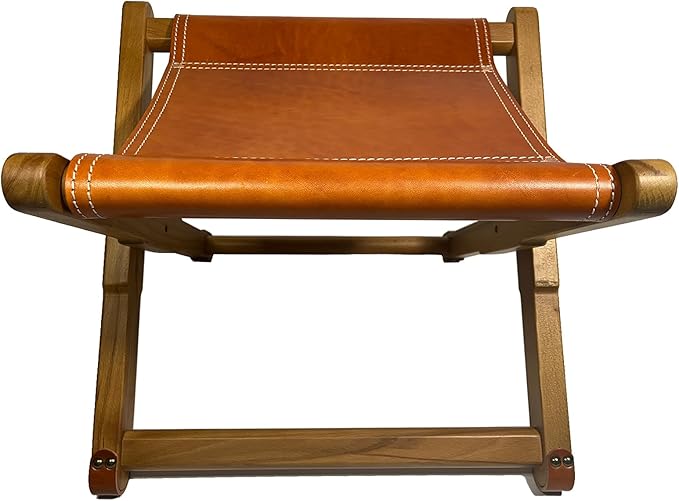 Foldable Leather Stool Portable Beech Wood Artist Folding Stool Italian Top Vegetable Tanned Leather Seat Home Fashion Genuine Leathers Director’s Stools for Home Outdoor Camping Fishing
