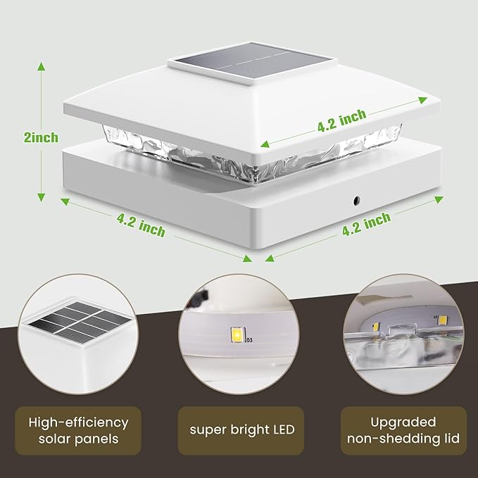Solar Post Cap Lights Outdoor 6pack White Waterproof Solar Powered Deck Fence Post Lights Fit 4x4 Wood/Vinyl Posts Bright Warm White Solar Post Lights Decorate Deck Patio Porch Fence