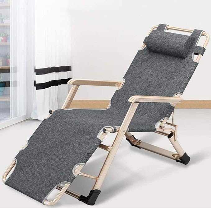 Lounge Outdoor Reclining Sun Lounger Chair with Cushions and Footrest Padded Design for Garden Pool Beach and Camping Folding Sunlounger Deck Chair in Gray Color Comfortable and Stylish Choi ()