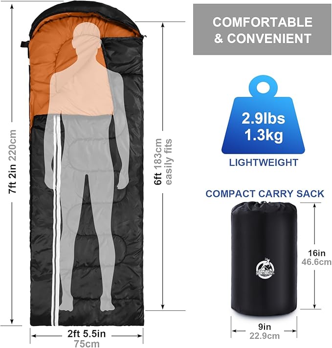 Northroad Lightweight Sleeping Bags for Adults Cold Weather Waterproof Backpacking Camping Sleeping Bag for Adults Girls Boys MensCompact Sleeping Bag Camping Gear Must Haves 3 Season