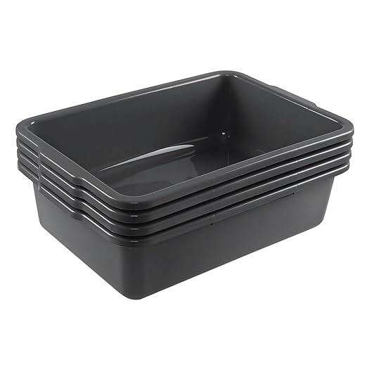 Gloreen 4 Packs Large Commercial Bus Tubs 35 L Rectangular Dishpan Plastic Wash Basin Grey