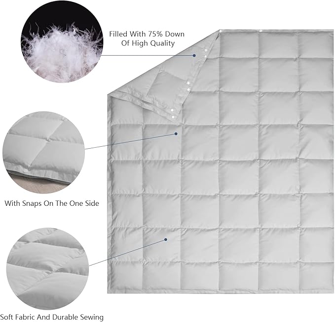 zzlamb Puffy Down Camping Blanket Water-Repellent Down Throw Travel Blanket Portable for Outdoor Light Warm Quilt for Couch Plane Car Theater Stadium Picnic RV Backpacking Hammock