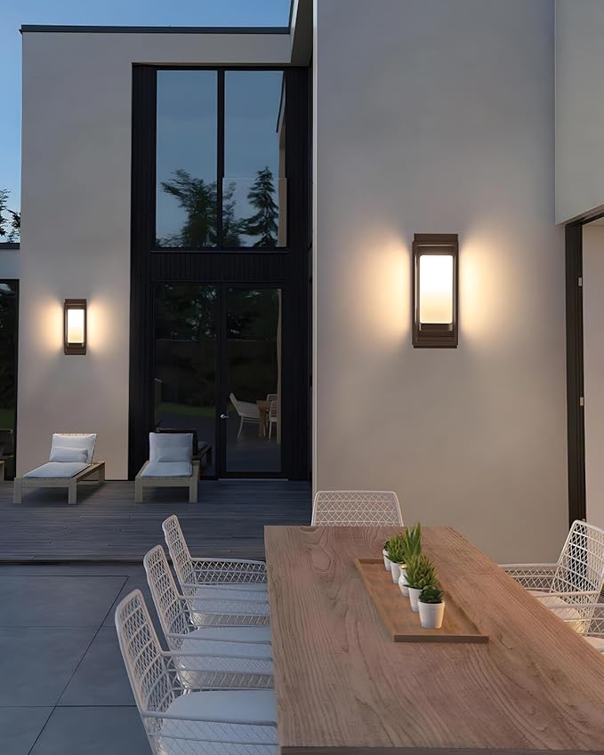 RAYVO Modern Outdoor Wall Light with Dusk to Dawn Sensor Waterproof Exterior Lighting Fixtures with E26 Base 3000K LED Bulb Included Outdoor Sconce Lights for Porch Garage Entryway Bronze 2 Pack