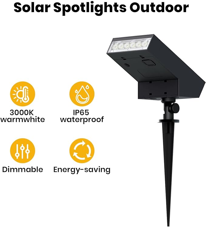 Solar Pathway Lights Outdoor Dimmable Solar Spot Light IP65 Waterproof 500LM 3000K Solars Outdoor Lighting for Walkway Landscape Lawn Yard