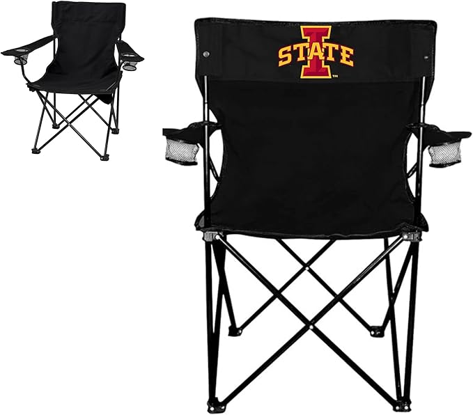 VictoryStore Outdoor Camping Chair - Iowa State University Block I Logo Black Folding Camping Chair with Carry Bag