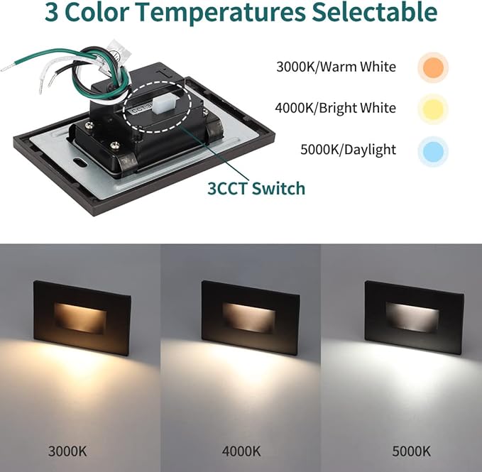 kadision 120V Dimmable LED Step Lights 3000K/4000K/5000K Selectable 3.5W 175lm Indoor Outdoor Stair Lights Aluminum ORB Finish 12 Pack
