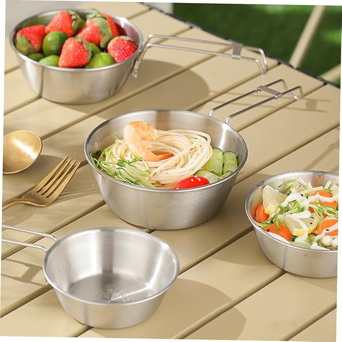 GANAZONO 9pcs Stainless Steel Mixing Bowls Collapsible Camping Bowl Portable Handle Dishwasher Safe