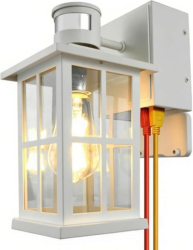 Motion Sensor Porch Lights with GFCI Outlet Outside Dusk to Dawn Wall Mount 3 Lighting Modes Exterior Light Fixture Waterproof Outside Wall Lamp for House Patio Garage.(White1 Pack)
