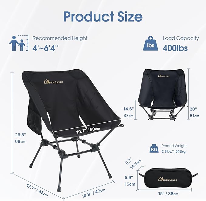 MOON LENCE Portable Camping Chair Plus Larger &amp Roomier Compact and Lightweight Still Folding Chair for Backpacking &amp Hiking 330Lbs Capacity