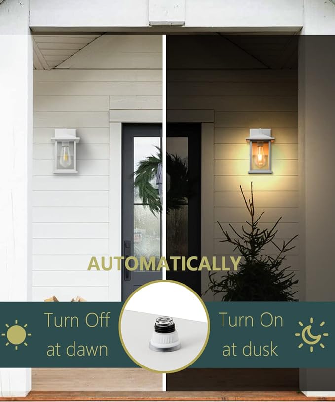 Outdoor Lights with GFCI Outlet Dusk to Dawn Front Porch Lantern Waterproof Exterior Light Fixture Mate White Outdoor Wall Sconce Wall Mount Outside Patio Lighting for House Garage