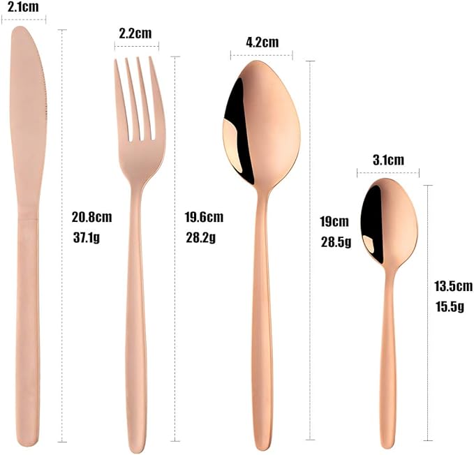 Rose Gold Silverware Set BuyGo 24-Piece Stainless Steel Camping Flatware Dinnerware Set for 6 Hand Polish Dishwasher Safe