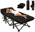Comfortable and Soft Folding Bed Portable Camping cot with Side Pockets and Mattress Extra-Thick Oversized Folding Bed Weight Capacity of 500/600/700 lbs (Black 600lbs)