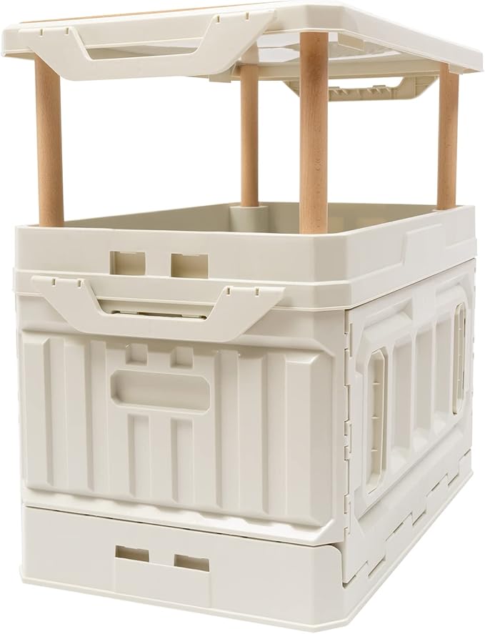 PP Folding Storage Boxes Outdoor Portable Camping Storage Box Folding Box Table Equipment Camping Organizer for Trunks Study Rooms (White)