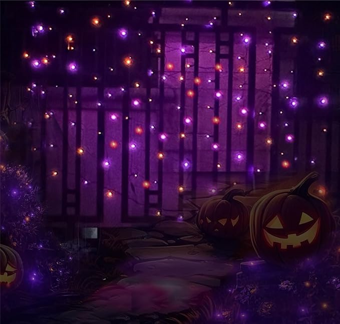 LED Christmas Net Lights Outdoor UL Certified 144LED 6ftx6ft Black Wire Connectable Waterproof Mesh Light for Christmas Party Yard Shrubs and Bushes Decorations (Orange and Purple)