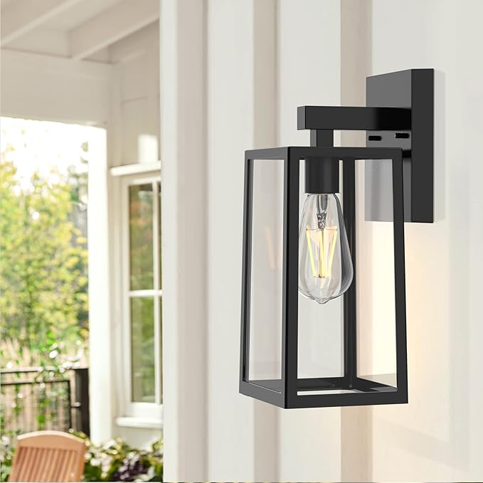 MAXvolador Outdoor Wall Sconce Large Exterior Waterproof Wall Lantern Light Fixture Black Porch Lights Glass Anti-Rust E26 Patio Lighting 2 Pack