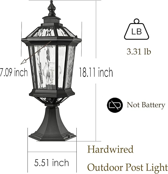 DANSEER Outdoor Post Light Fixture Waterproof Exterior Lamp with Water Ripple Glass Outside Post Lighting for Garden Patio Pathway Yard Lawn