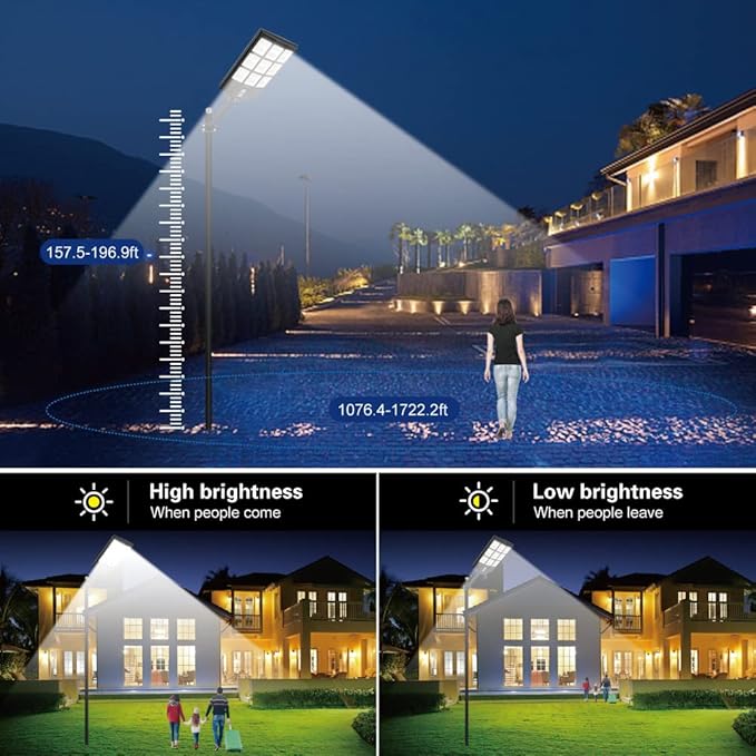 4200W Solar Street Lights Outdoor Motion Sensor Dusk to Dawn Solar Flood Lights Super Bright 7000K Security Lights IP66 Waterproof Solar Powered for Parking Lot Street Yard(2 Pack)