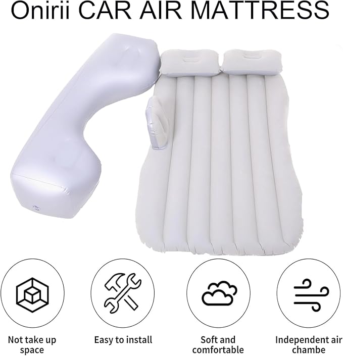 Inflatable Car Air Mattress Back Seat Bed with Air PumpThickened Portable Car Travel Sleeping Camping Air Mattress Blow Up Bed for Car Universal SUV