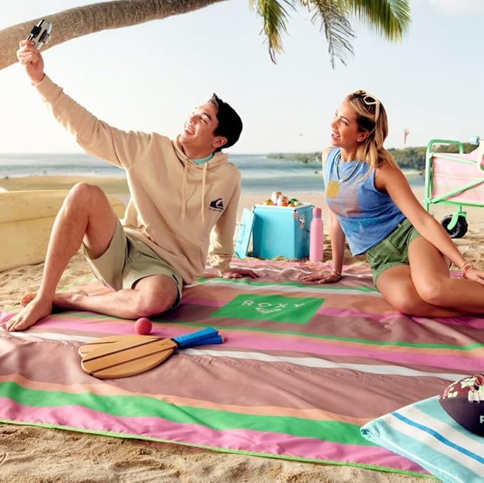 Roxy Sand-Free Beach Mat – Large Waterproof Outdoor Picnic Blanket Lightweight Foldable Mat for Beach Camping Park or Travel – Fits 4-6 People Quick-Dry Durable