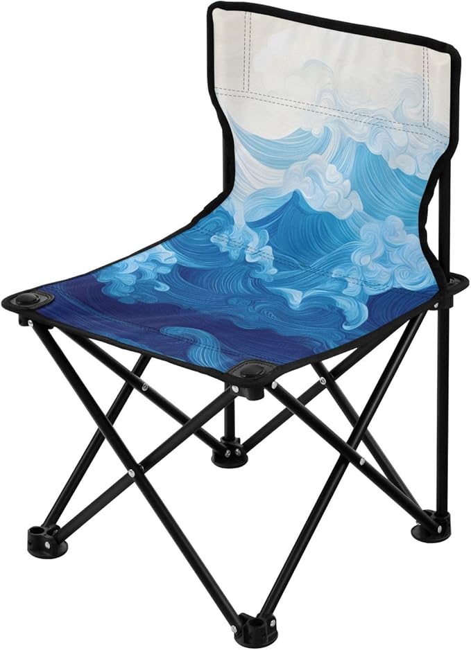 Sea Wave Portable Camping Chairs Folding Chair - Durable Oxford Fabric Lightweight Iron Frame Easy Fold Design - Ideal for Outdoor Activities Camping Fishing and Travel