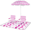 Portable 4 Pieces Beach Set with 6.2ft Sun-Proof Umbrella 2 Foldable Chairs and 80 x 80 Waterproof Blanket 30° Tilt System Umbrella with Sand Anchor &amp Carrying Bag for Picnic &amp Camping (Pi