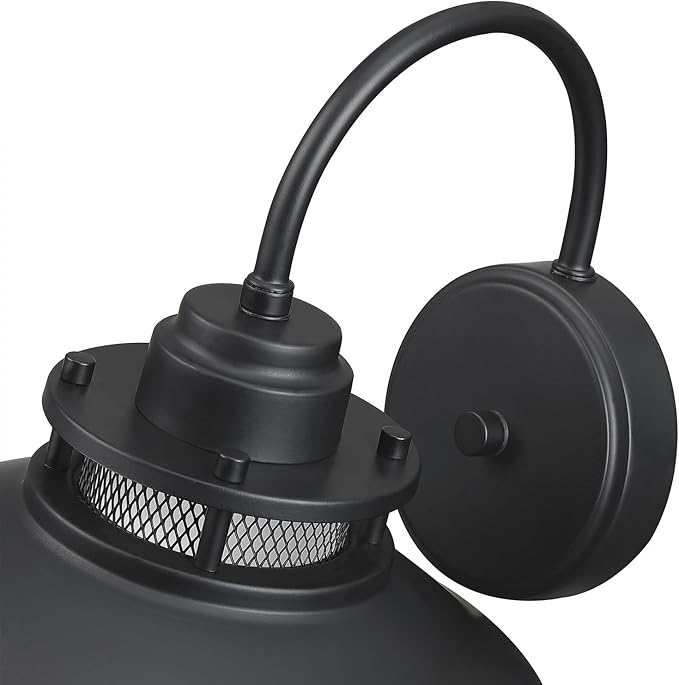 Outdoor Gooseneck Barn Light Fixture with Cage - Exterior Wall Sconce Farmhouse Gooseneck Light Outdoor Porch Sconce for Garage Coastal Lantern for Outside