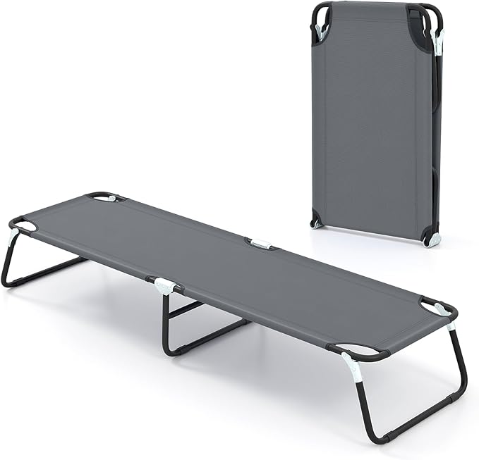 Goplus Folding Camping Cot Heavy Duty Collapsible Foldable Camping Bed for Adults Kids with Non-Slip Foot Pad Indoor Outdoor Portable Sleeping Cot for Hiking Camping Fishing
