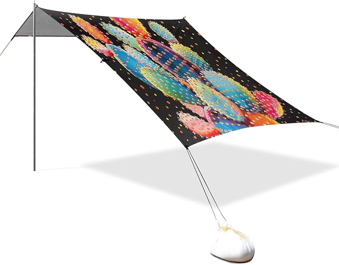 ALAZA Rainbow Cactus Cacti Polka Dots Beach Tent Sun Shelter UPF50+ Protection Beach Shade Canopy w/ 4 Sandbags for Outdoor Camping Fishing Backyard Fun Picnic 10x9 ft