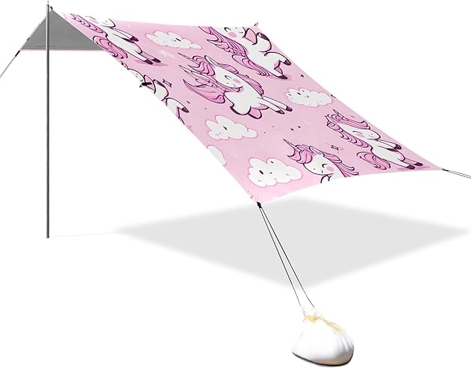 Cartoon Cute Dancing Unicorn Camping Sun Shelter Beach Tent Portable Beach Sun Shade Outdoor Canopy for Camping Trips Fishing Picnic