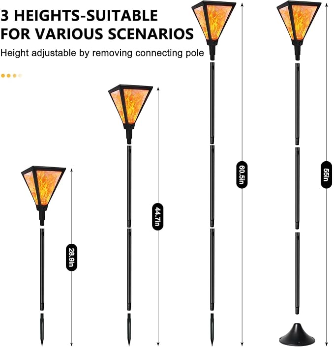 Upgraded Extra-Tall Solar Lights Outdoor 2 Pack Flickering Flame Solar Torch Lights with 61Tall &amp Super Larger Size Solar Flame Lights Waterproof Tiki Torches for Outside Garden Patio Yard Path