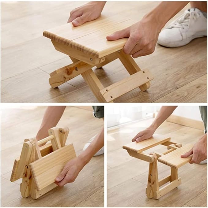 Solid Wood Folding Stool Portable Simple Household Stool Small Bench for Shaving and Shower Foot Rest for Picnic Fishing Bathroom Garden Camping