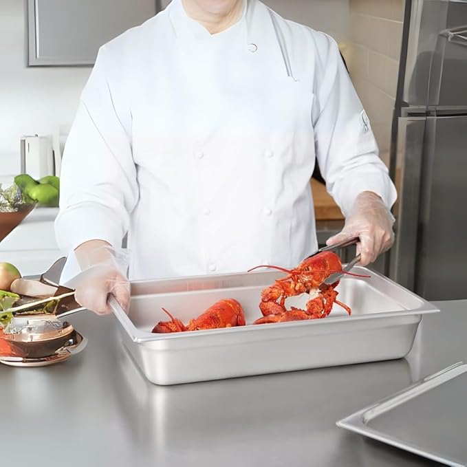 TrueCraftware-Full Size 4 Deep Stainless Steel Anti-Jamming Steam Table Pan 22 Gauge- Chafing Steam Table Pans Catering Food Storage Metal Pan Hotel Pan for Restaurant Events Catering Use