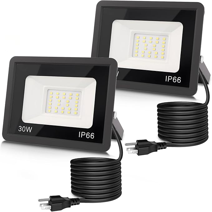 L LOHAS LED 30W Dusk to Dawn Floodlight IP66 Waterproof Plug in Floodlights 6000K Daylight Work Light Security Lights for Yard Garage UL Listed 2Pack
