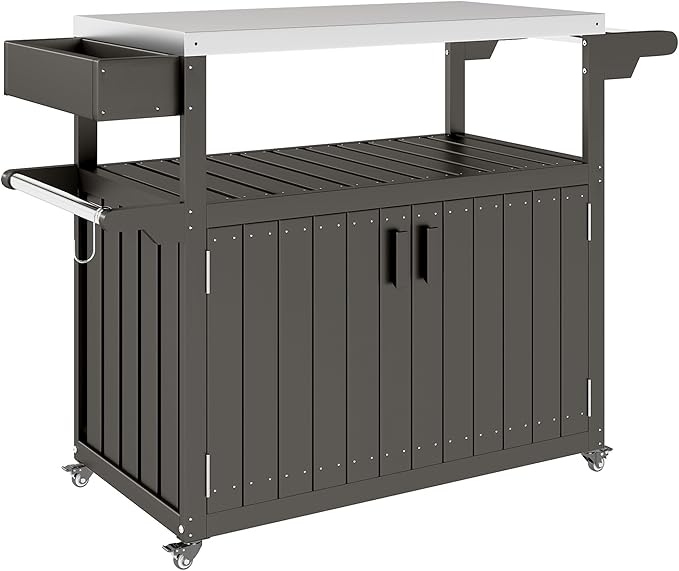 Sophisticated Premium Stainless Steel Outdoor Bar Cart with Spacious Storage Durable Construction Wheeled Heavy Duty Casters HDPE Light Gray Finish