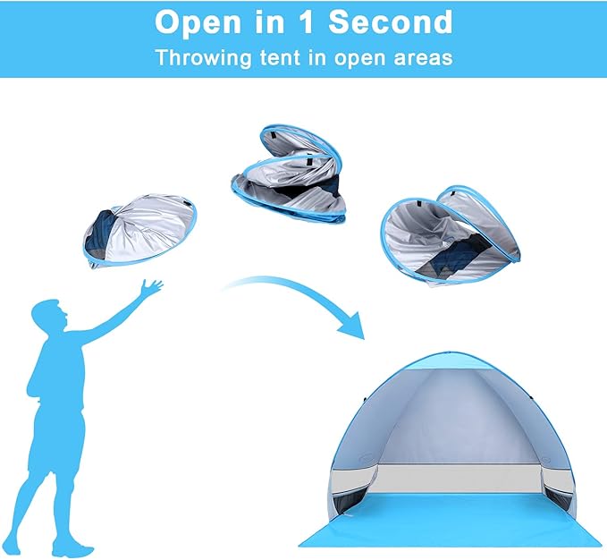 G4Free Large Pop up Beach Tent for 3-4 Person UPF 50+ Automatic Sun Shelter Canopy Portable Outdoor Cabana Sun Umbrella